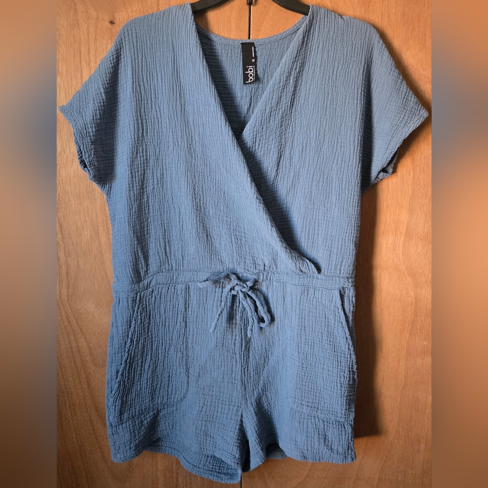 Bobi Slate Wrap Romper With Pockets
